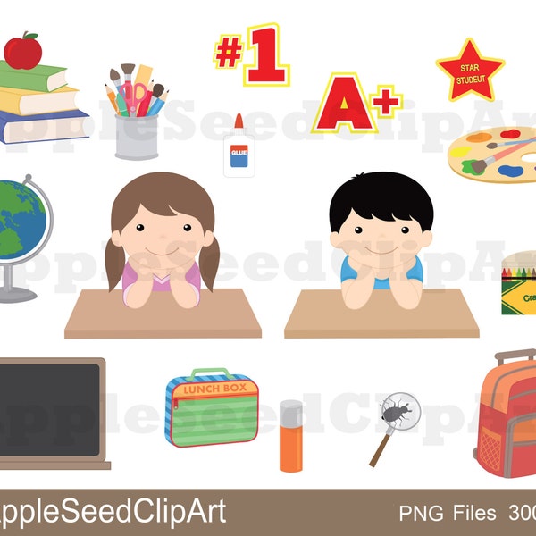 Back To School Digital Clip Art, Instant Download, Learning In School Digital Clip Art, Scrapbooking, Cute Students Digital Clip Art