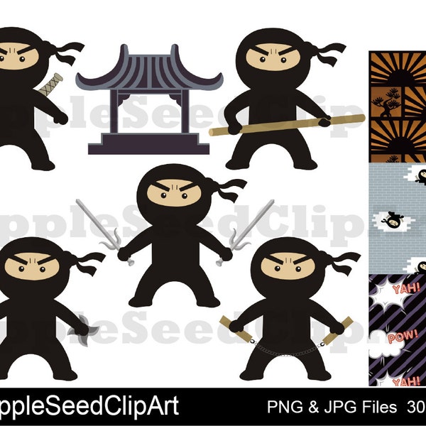 Ninjas Digital Clip Art, Instant Download