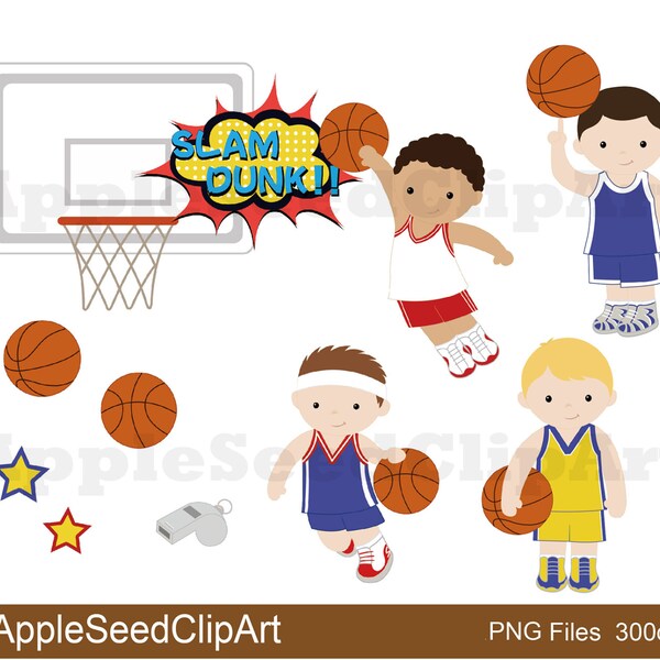 Basketball Players Digital Clip Art, Cute Boys Digital Clip Art, Athlete Digital Clip Art, Sports Digital Clip Art