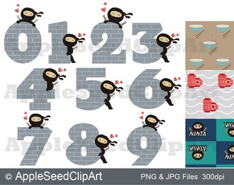 Birthday Ninjas Digital Clip Art, Numbers Digital Clip Art, Birthday Party Digital Clip Art, Instant Download