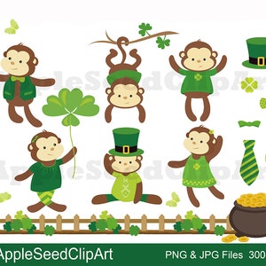 St Patricks Day Digital ClipArt, scimmie carino Digital ClipArt, Instant Download