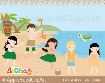 Hawaii Cute Girls and Boys Digital Clip Art, Instant Download, Aloha,  Flower, Srcapbookintg