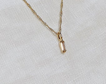 JUBILEE Baguette Diamond necklace, tiny 14k diamond charm necklace, 14k solid gold chain necklace, April birthstone necklace, gift for her