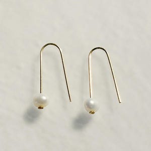Pearl Threader Earrings: 14k Gold Filled, Minimalist Dangle