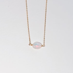 Floating Opal Necklace: 14k Yellow Gold, October Birthstone