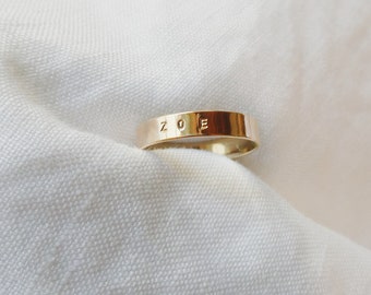 GOLD NAME ring, custom gold flat band ring, gold band, minimalist word ring, custom band ring, custom 3.5mm gold band, gold flat ring