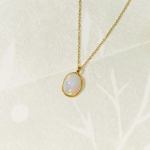 Oval Opal necklace, Opal gemstone necklace, 18k Gold charm necklace, pendant charm necklace gift, Opal Bezel, October birthstone necklace image 1