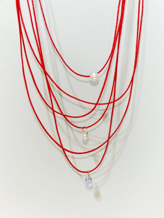 Red String Necklace, Red Cord Necklace, Minimalist Jewelry