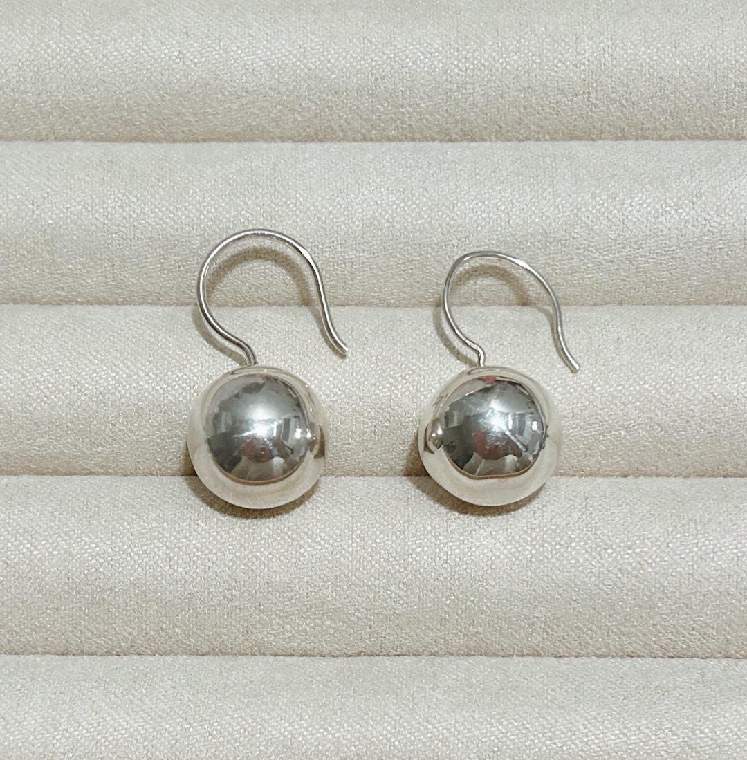 Textured Ball Drop Earrings in Silver