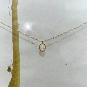 Oval Opal necklace, Opal gemstone necklace, 18k Gold charm necklace, pendant charm necklace gift, Opal Bezel, October birthstone necklace image 2
