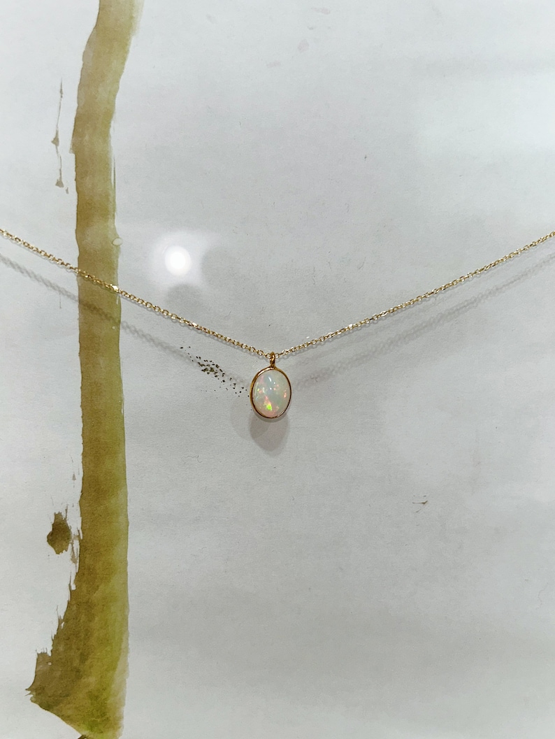 Oval Opal necklace, Opal gemstone necklace, 18k Gold charm necklace, pendant charm necklace gift, Opal Bezel, October birthstone necklace image 2