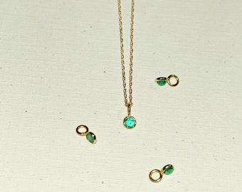 Baby Emerald necklace, tiny green emerald gemstone necklace, 18k Gold charm necklace, pendant charm necklace gift, May birthstone necklace