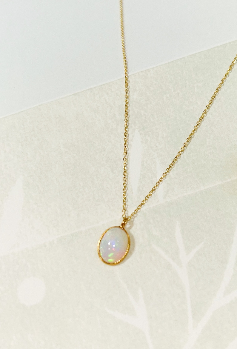 Oval Opal necklace, Opal gemstone necklace, 18k Gold charm necklace, pendant charm necklace gift, Opal Bezel, October birthstone necklace image 1