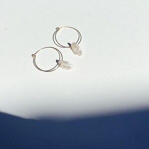 Pearl hoop earrings, Keshi cornflake pearl hoops, genuine pearl earrings, pearl dangle earrings image 3