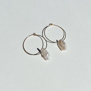 Pearl hoop earrings, Keshi cornflake pearl hoops, genuine pearl earrings, pearl dangle earrings image 5