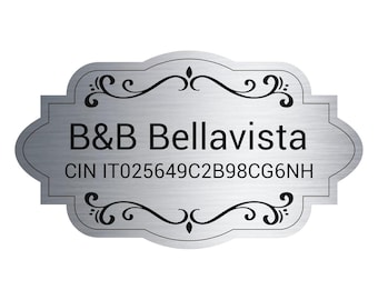 Targa personalizzata per B&B con codice CIN – Targhetta ingresso elegante in oro o argento – Adesiva o con fori