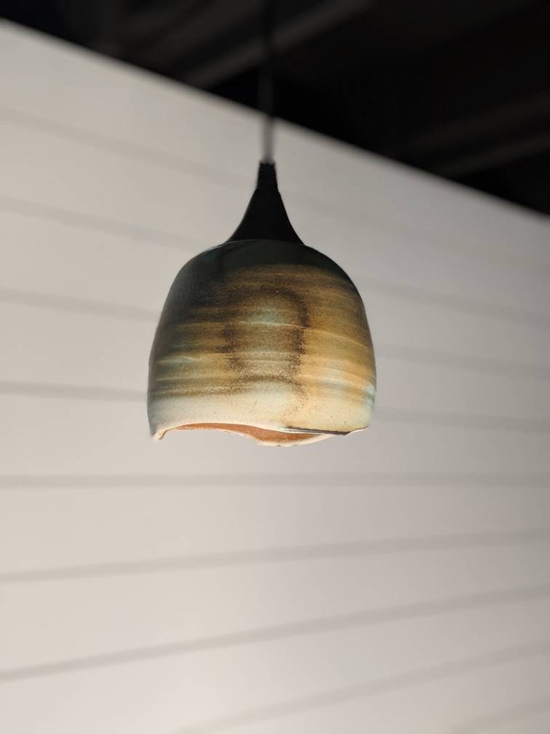 Handmade Wood Fired Ceramic Pottery Pendant Light With Multiple Pendants Unique Lighting For Bathroom Kitchen Or Gallery