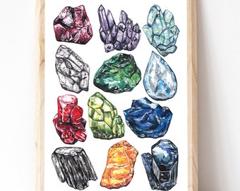 A4 Print | Birthstones and Crystals