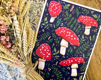 Toadstool A4 Art Print | Forest, Woodland, Botanical Illustration, Mushrooms