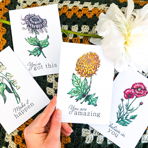 Inspirational Botanical Postcard Set | Botanical illustration, positivity cards, motivational, encouragment