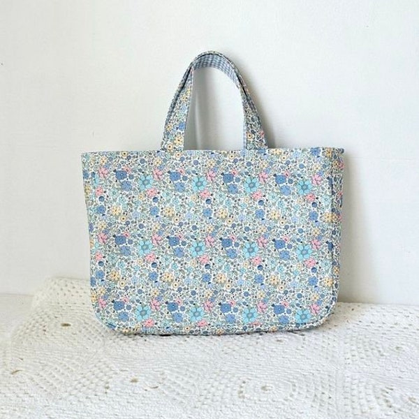 Sac Cabas tissu fleuri bleu