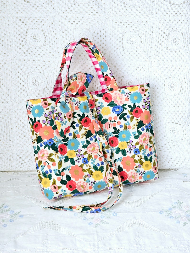 Sac cabas tissu coton fleuri avec noeud en tissu image 2