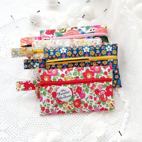 Trousse maquillage  tissu fleuri et coton enduit