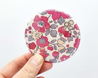Pocket mirror fabric liberty pink diameter 7.5 cm