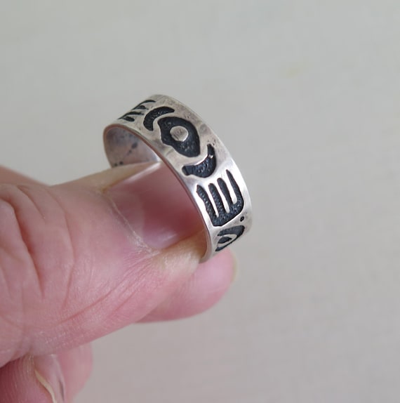 Mans Vintage Solid Sterling Silver 925 Native Azt… - image 3