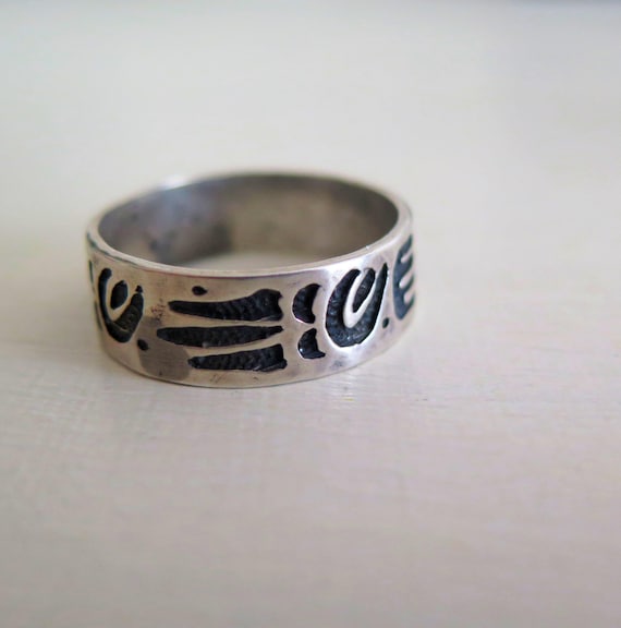 Mans Vintage Solid Sterling Silver 925 Native Azt… - image 2