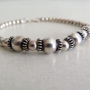 Vintage Sterling Silver 925 Ball Bead & Bali Style Beaded Bracelet 7.5&quot;