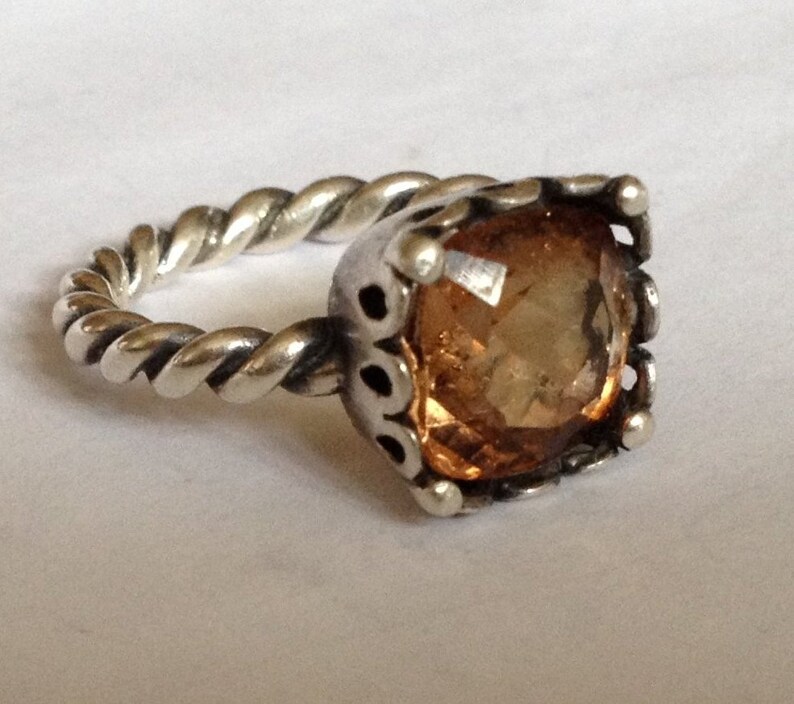 Designer Solid Sterling Silver 925 Prong Set Square Cushion Natural Champagne Topaz Gemstone Ring Size UK P US 7.5