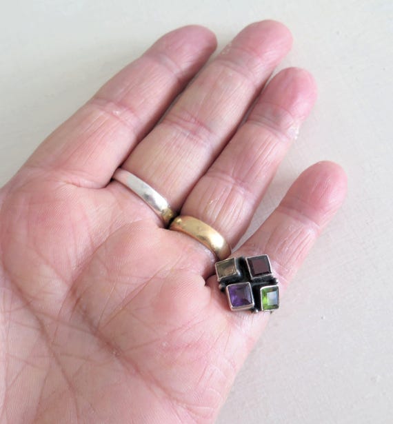 Vintage Solid Sterling Silver 925 Multiple Bezel … - image 5