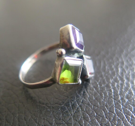 Vintage Solid Sterling Silver 925 Multiple Bezel … - image 4