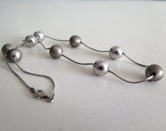 Necklace Vintage Sterling Silver 925 British Hallmark Snake Chain With 10mm Round Ball Beads - 16.5 Inches
