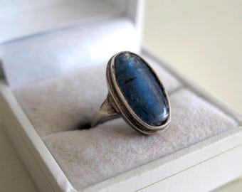 Ring Vintage Antique 5.7g Solid Sterling Silver Classic Design Natural Blue Kyanite Gemstone - Size UK M - US 6