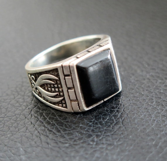 Vintage Mans Gemstone Ring Solid Sterling Silver … - image 1