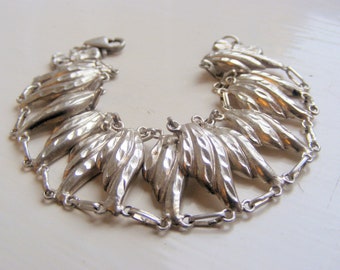 Vintage Bracelet Solid Sterling Silver 920 Wide Linked Angel Wings 7" Inches