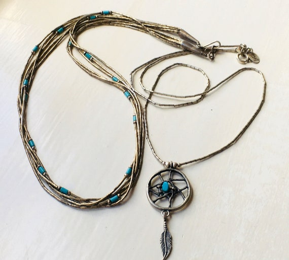 Very Rare 'Old Hallmark' Vintage Navajo Thomas Native American Jewelry Silver Turquoise Necklace Very Rare 'Old Hallmark' Vintage Navajo Thomas Native American Jewelry Silver Turquoise Necklace
