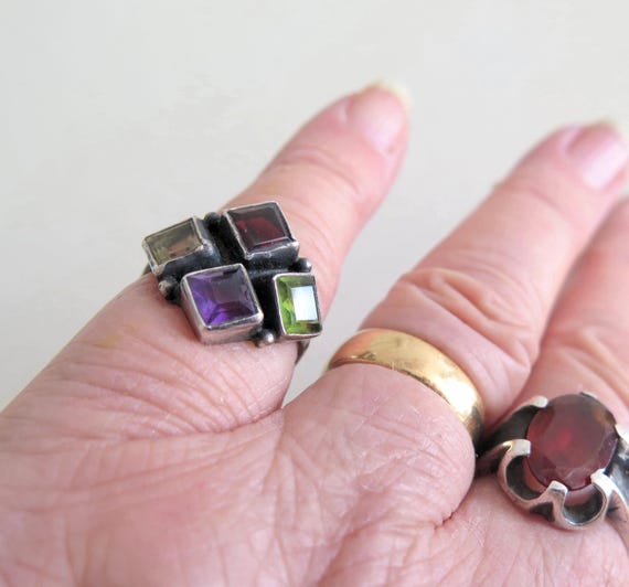 Vintage Solid Sterling Silver 925 Multiple Bezel … - image 3