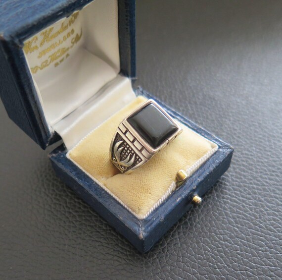 Vintage Mans Gemstone Ring Solid Sterling Silver … - image 4
