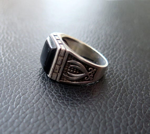 Vintage Mans Gemstone Ring Solid Sterling Silver … - image 3