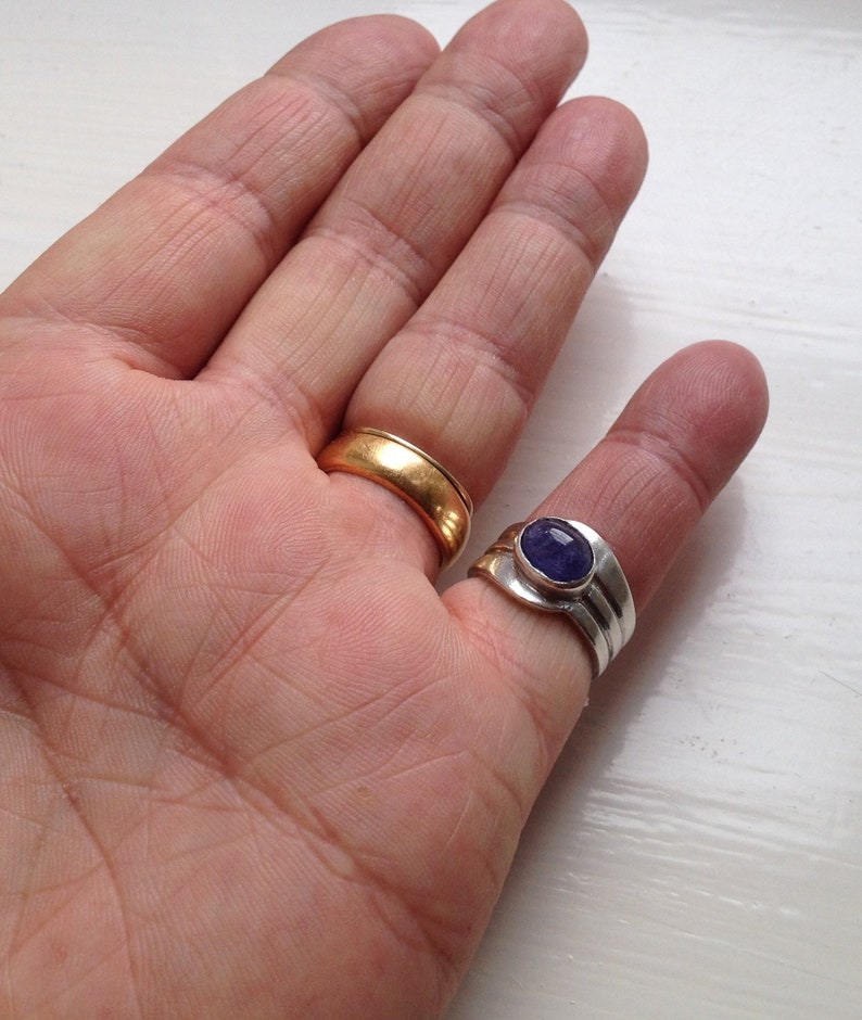 Solid Sterling Silver Grooved Bezel Set Oval Natural Blue Tanzanite Gemstone Ring Size UK L.5 US 6