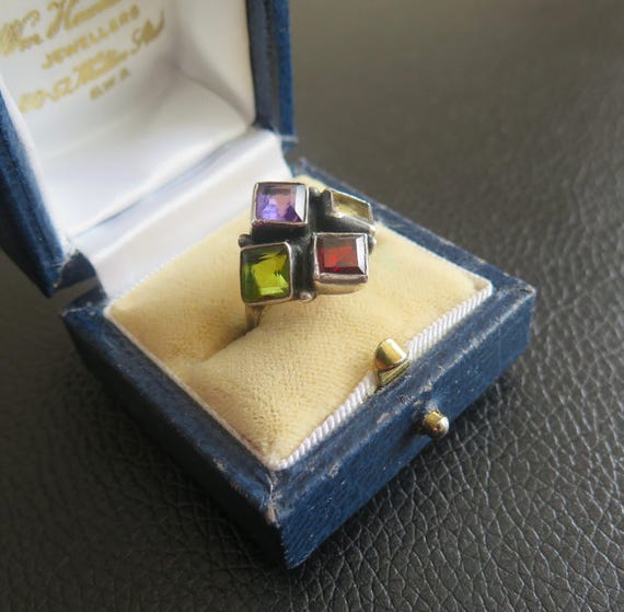 Vintage Solid Sterling Silver 925 Multiple Bezel … - image 6