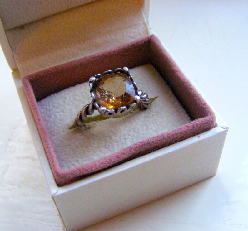 Designer Solid Sterling Silver 925 Prong Set Square Cushion Natural Champagne Topaz Gemstone Ring Size UK P US 7.5