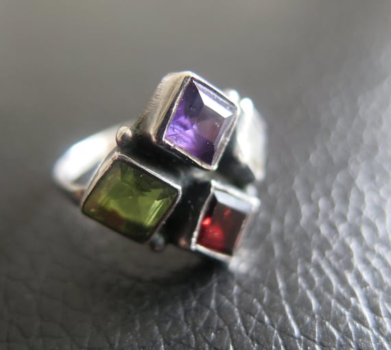 Vintage Solid Sterling Silver 925 Multiple Bezel … - image 1