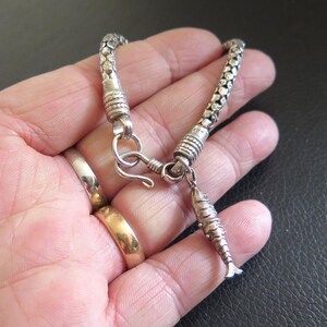Vintage Popcorn Bracelet with Articulated Fish Charm Chunky 15.3g Sterling Silver 925 Hook & Loop Clasp 7.5 Inches image 7