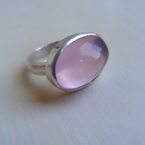 Vintage lourd 7,4 g en argent sterling massif 925 serti de bague rose translucide piscine de pierres précieuses de quartz rose naturel clair, taille UK K US 5,25 image 8