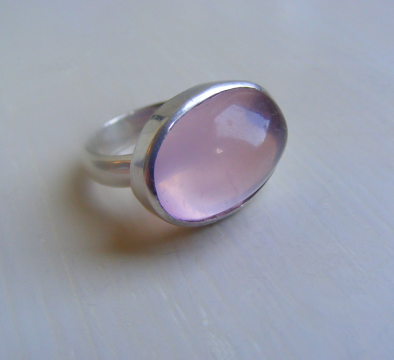 Vintage lourd 7,4 g en argent sterling massif 925 serti de bague rose translucide piscine de pierres précieuses de quartz rose naturel clair, taille UK K US 5,25 image 8