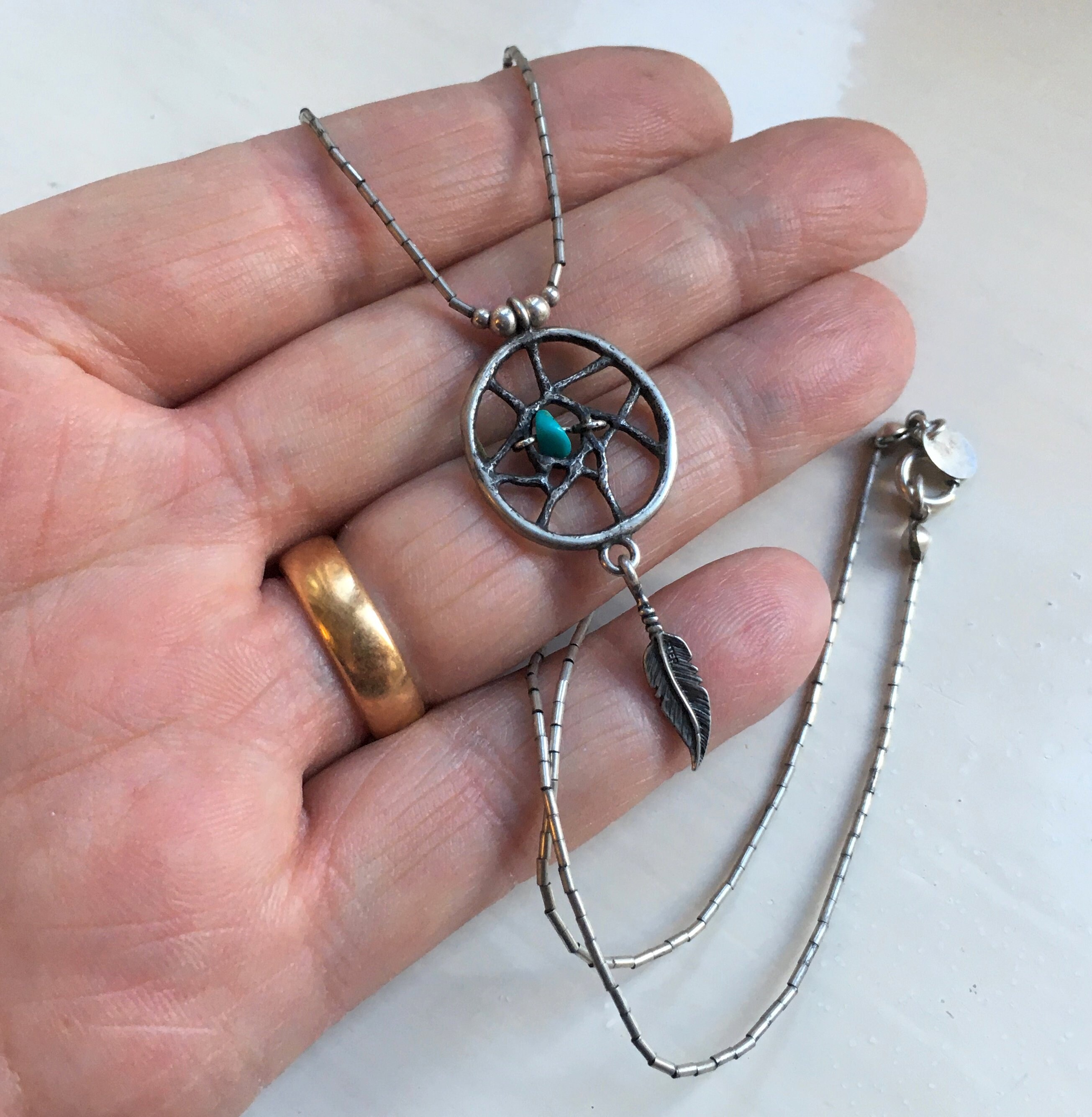 Collier Breloque Sud-ouest Sterling 925 Avec Turquoise - Création Carolyn Pollack - Occasion Rare